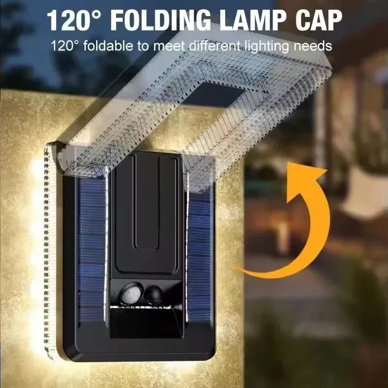 lampe murale solaire pliable détecteur mouvement panneau led noir bleu moderne ip65 abs