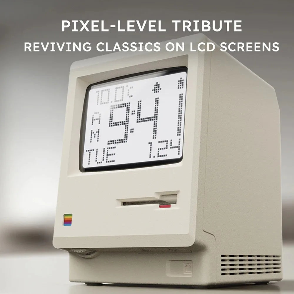 horloge rétro écran led blanc affichage heure date pixelisée classique numérique