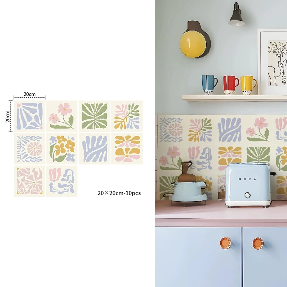 autocollants carreaux floraux bleu jaune modernes cuisine salle bain stickers muraux adhésifs haute qualité