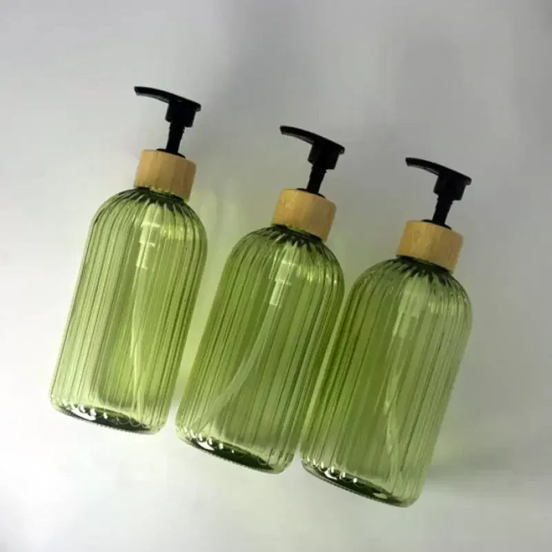 flacon pompe noir marron vert olive rayures verticales moderne élégant 500ml rechargeable shampoing lotion