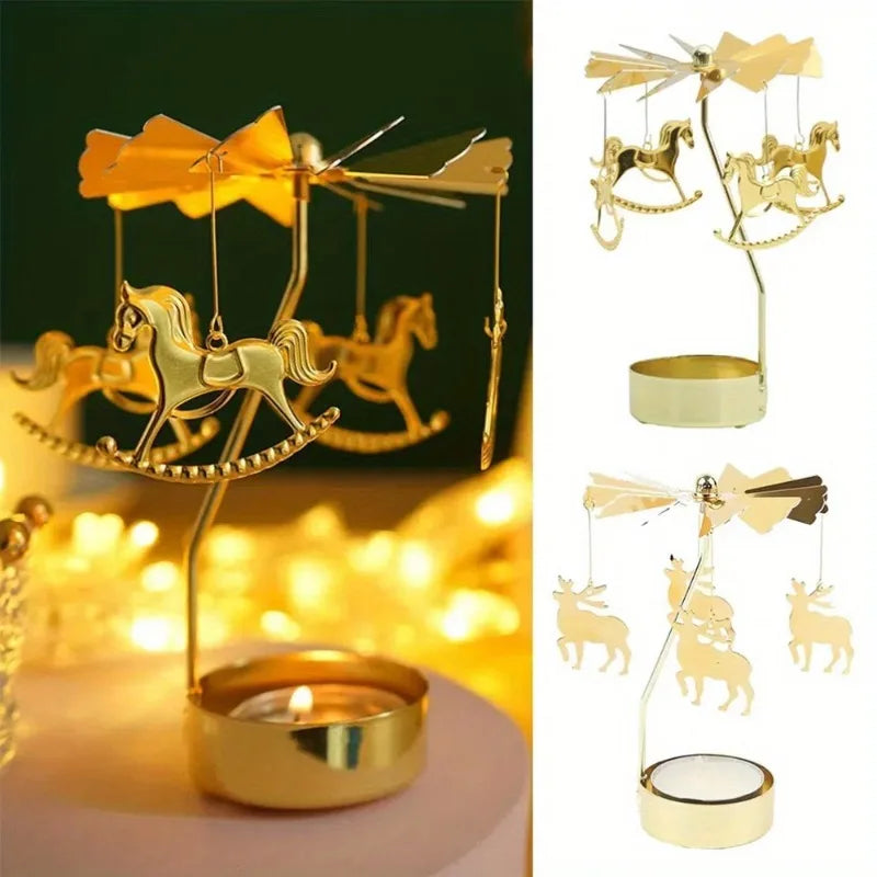 mobile bougie or chevaux cerfs fées oiseaux motifs floraux artisanal décoratif tringle inclusion métal