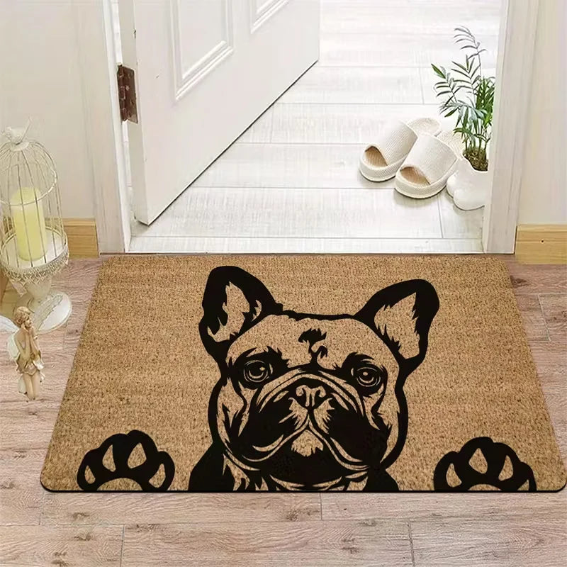 tapis d'entrée marron clair chien bienvenue moderne résistant rides polyester imprimé 30x50cm 40x60cm 50x80cm
