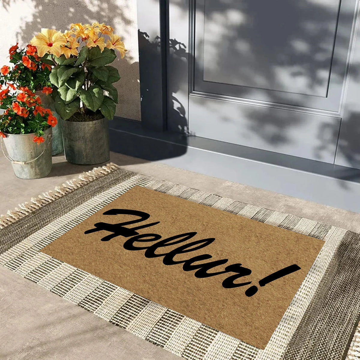 tapis d'entrée marron clair noir lettres hellur antidérapant résistant extérieur moderne imperméable