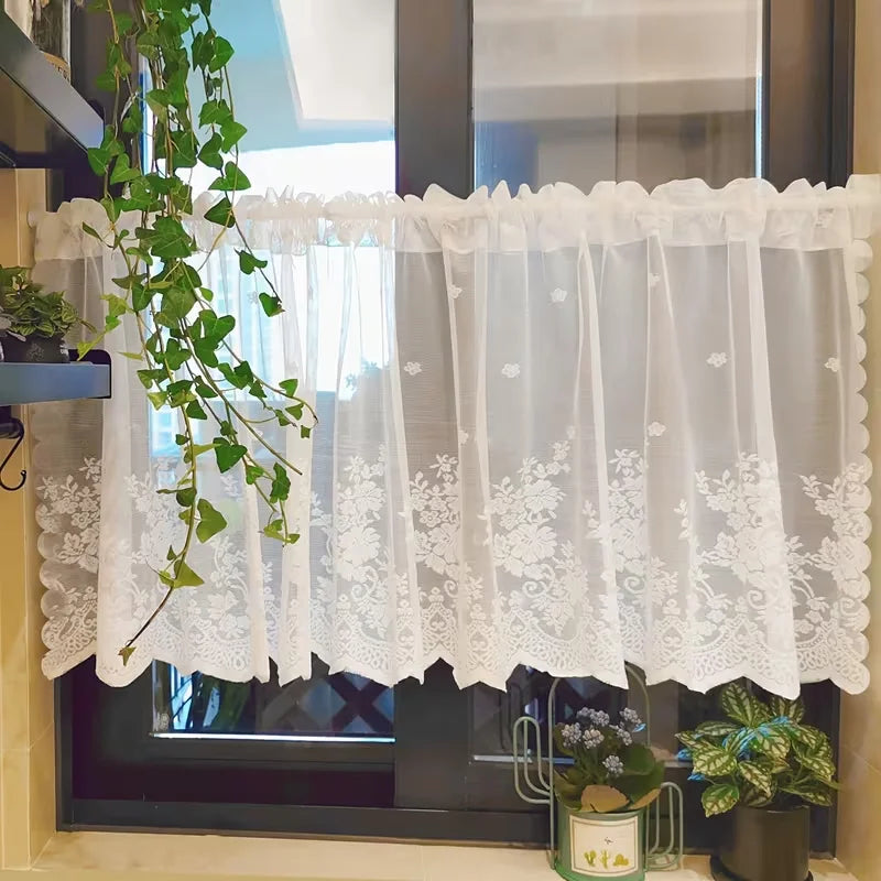 rideau blanc broderie florale transparent classique 100x45cm 100x60cm 140x45cm 140x60cm