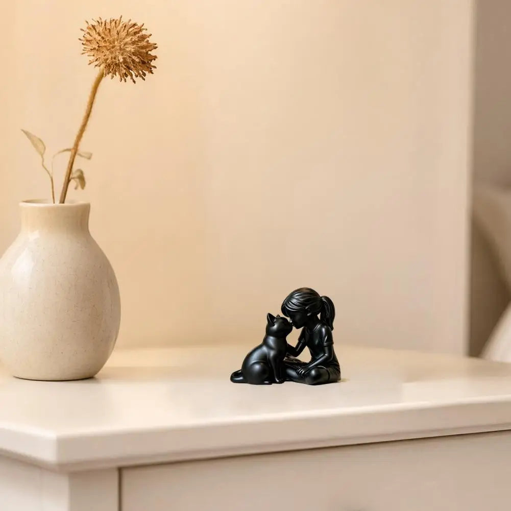 statue résine jeune fille chat blanc noir décoration intérieure classique élégante maternelle arrangement chambre