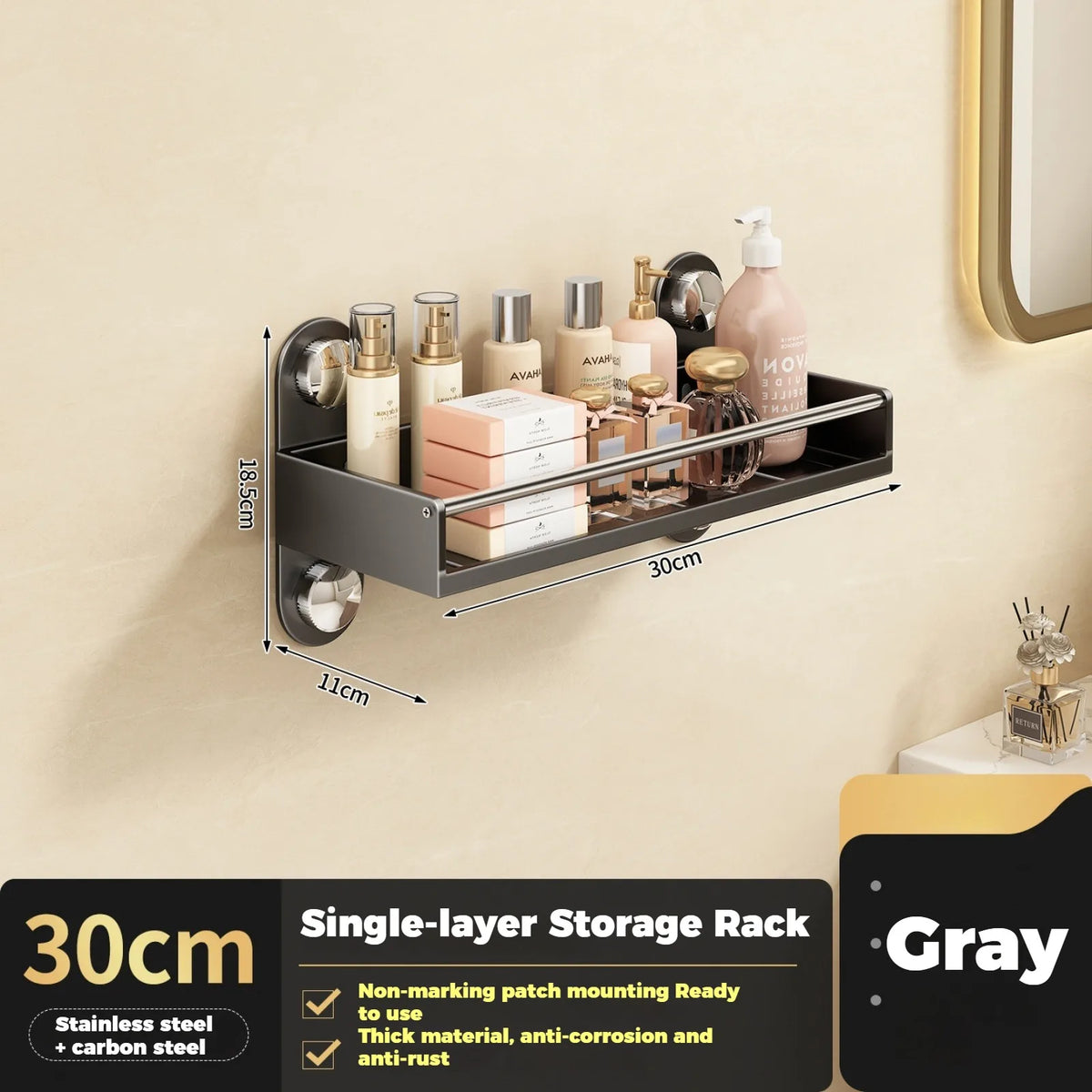 étagère murale salle bain gris acier inoxydable adhésif invisible moderne double niveau poli sans