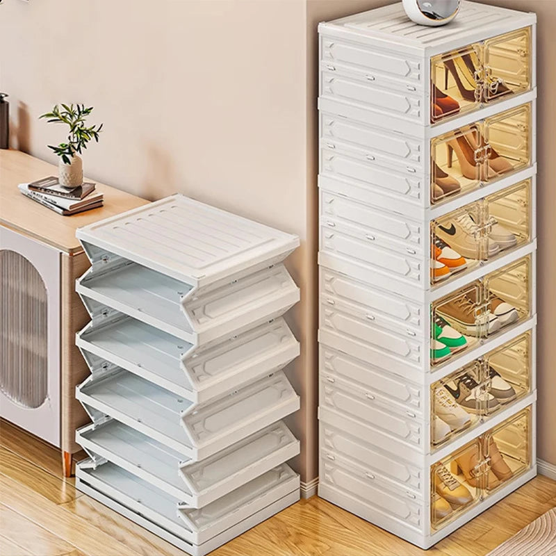 rangement pliable transparent chaussures six tiroirs moderne blanc élégant pratique durable assemble facile