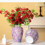 vases chinois classiques violet blanc motifs fleurs vertes opaques arrangement
