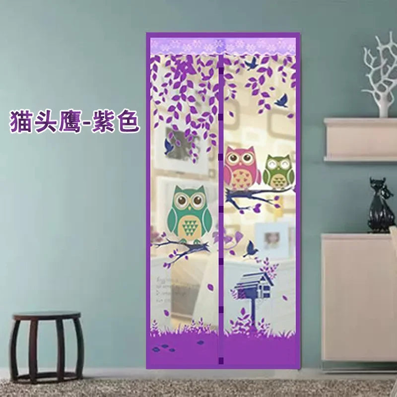 rideau moustiquaire porte violet fleurs papillons moderne translucide adhésif clips branches