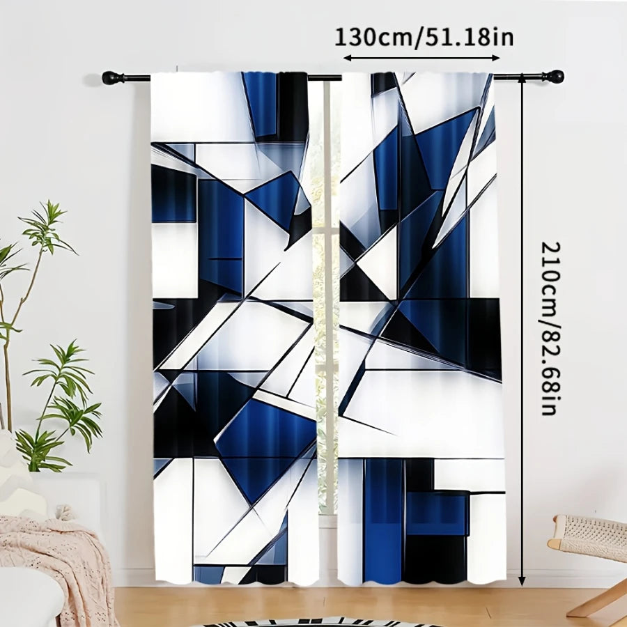 rideau moderne géométrique opacité bleu blanc noir 130x210 75x166 105x230