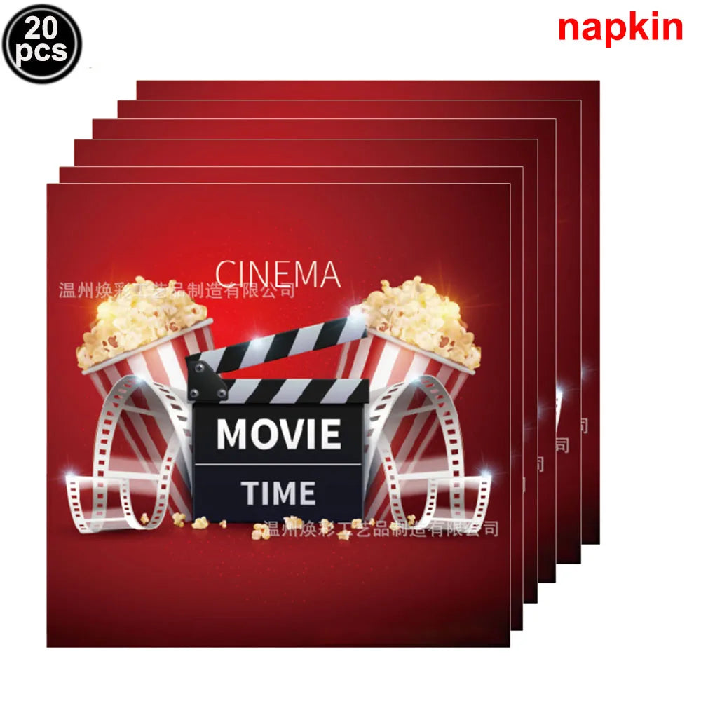 décoration fête anniversaire guirlande happy birthday bannières cinématographiques serviettes papier boîtes carton caméra gonflable