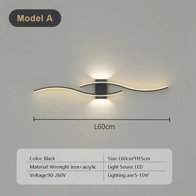 lampe murale moderne courbes élégantes noir doré blanc contemporaine 60cm 80cm