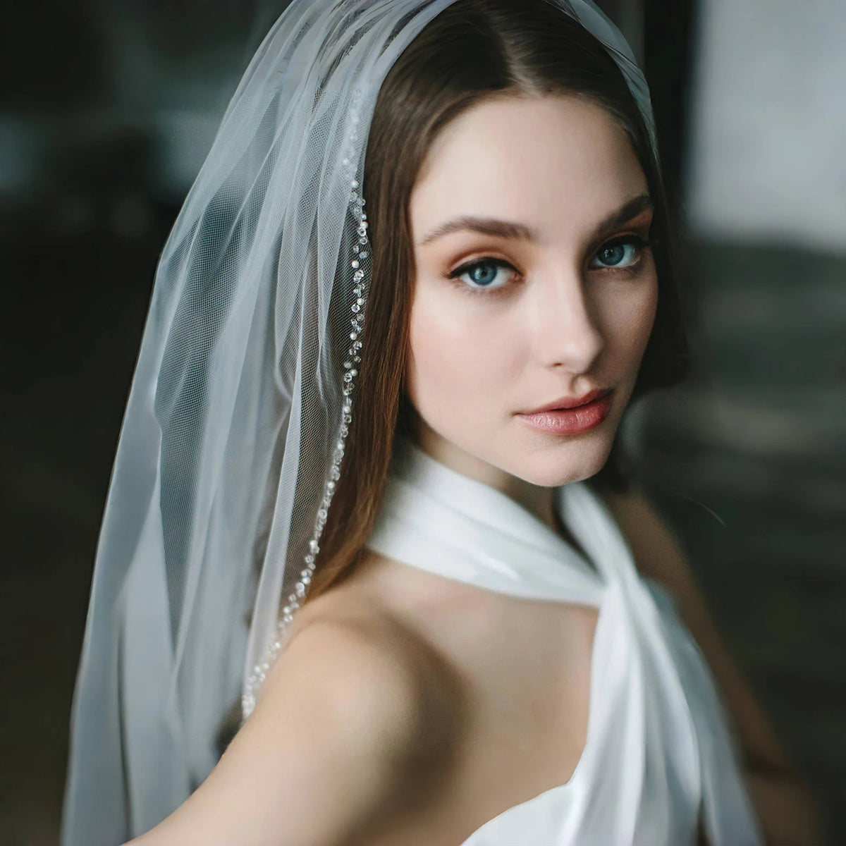 voile mariée blanc bord transparent classique peigne métallique