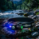 lampe frontale led rechargeable 18650 usb type noire bande elastique reflet