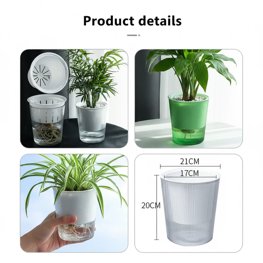 pots plantes auto arrosants résine translucide couleurs blanc vert jaune nervures vintage
