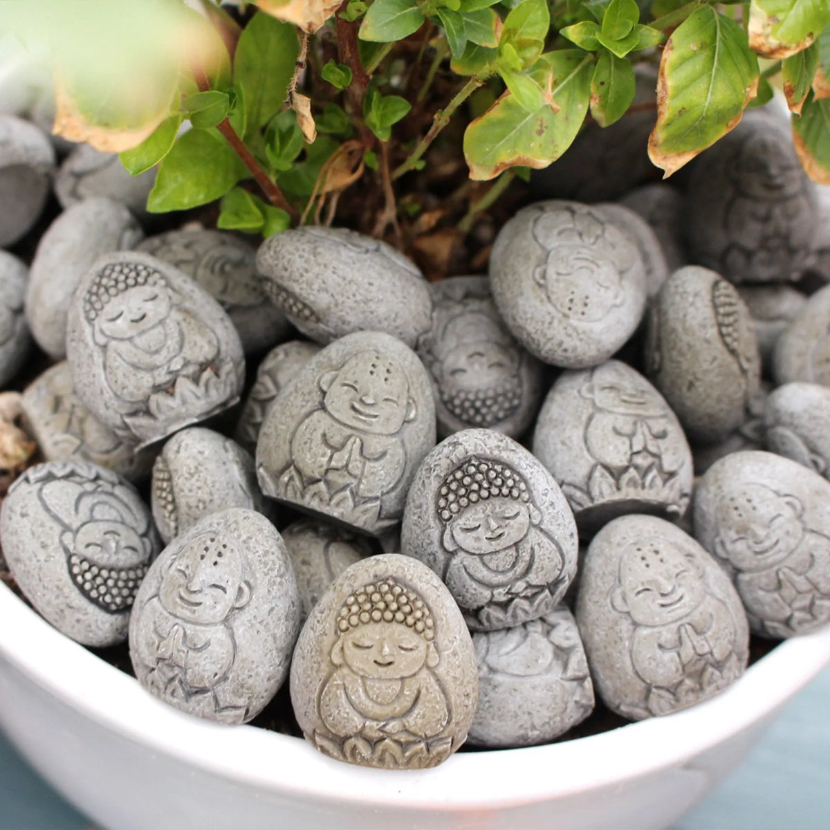 pierres decoratives bouddha resine gris beige zen jardin decoration statuettes fleur ornementales 20 pieces