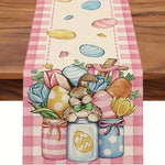 table pâques rectangle polyester fleurs lapins œufs happy easter beige blanc festive pastorale