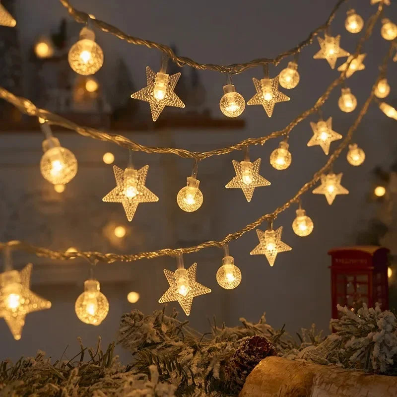 guirlande lumineuse étoiles flocons noël rennes blanc chaud clips decorative saisonnelle