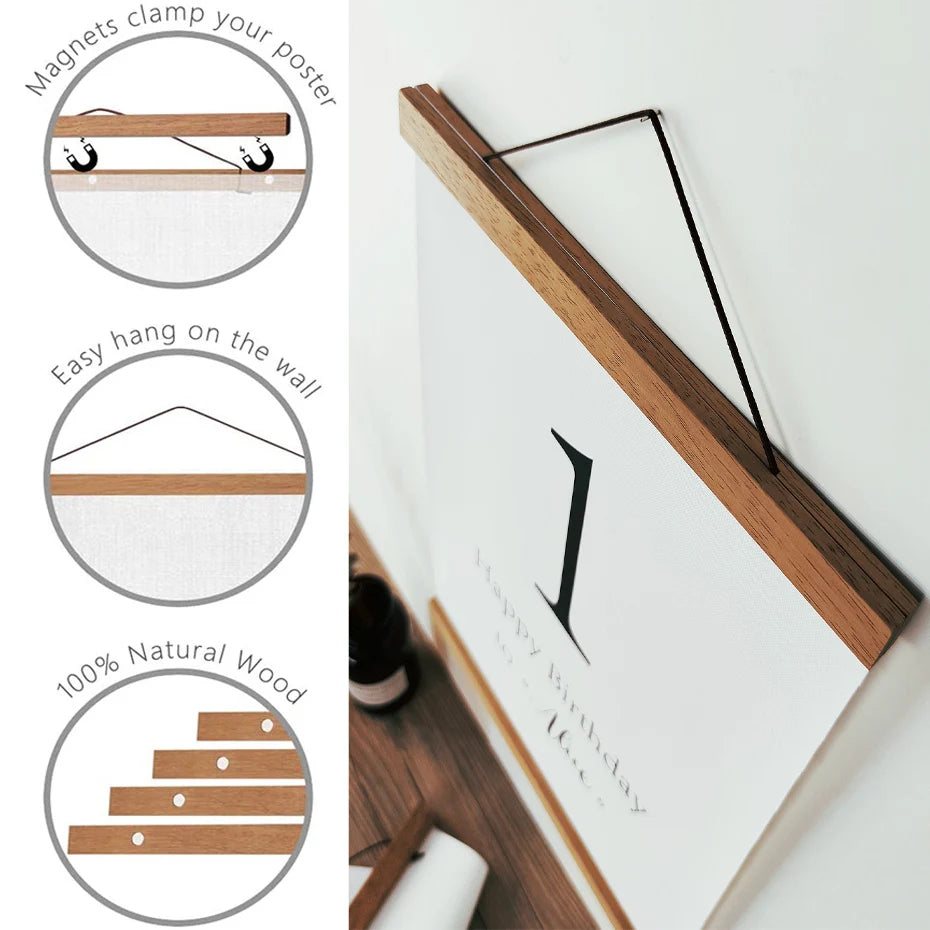 cadre mural magnétique bois moderne poster imprimé magnets tringles photo