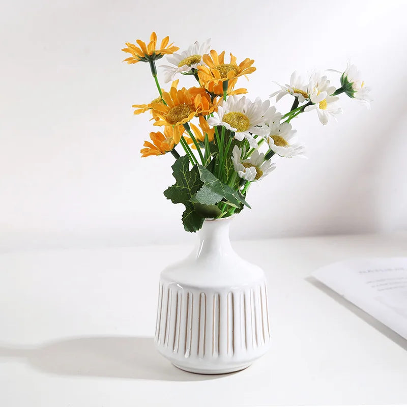 vase moderne blanc rayures minimalistes deco intérieur plante artificielle porcelainemodele unique