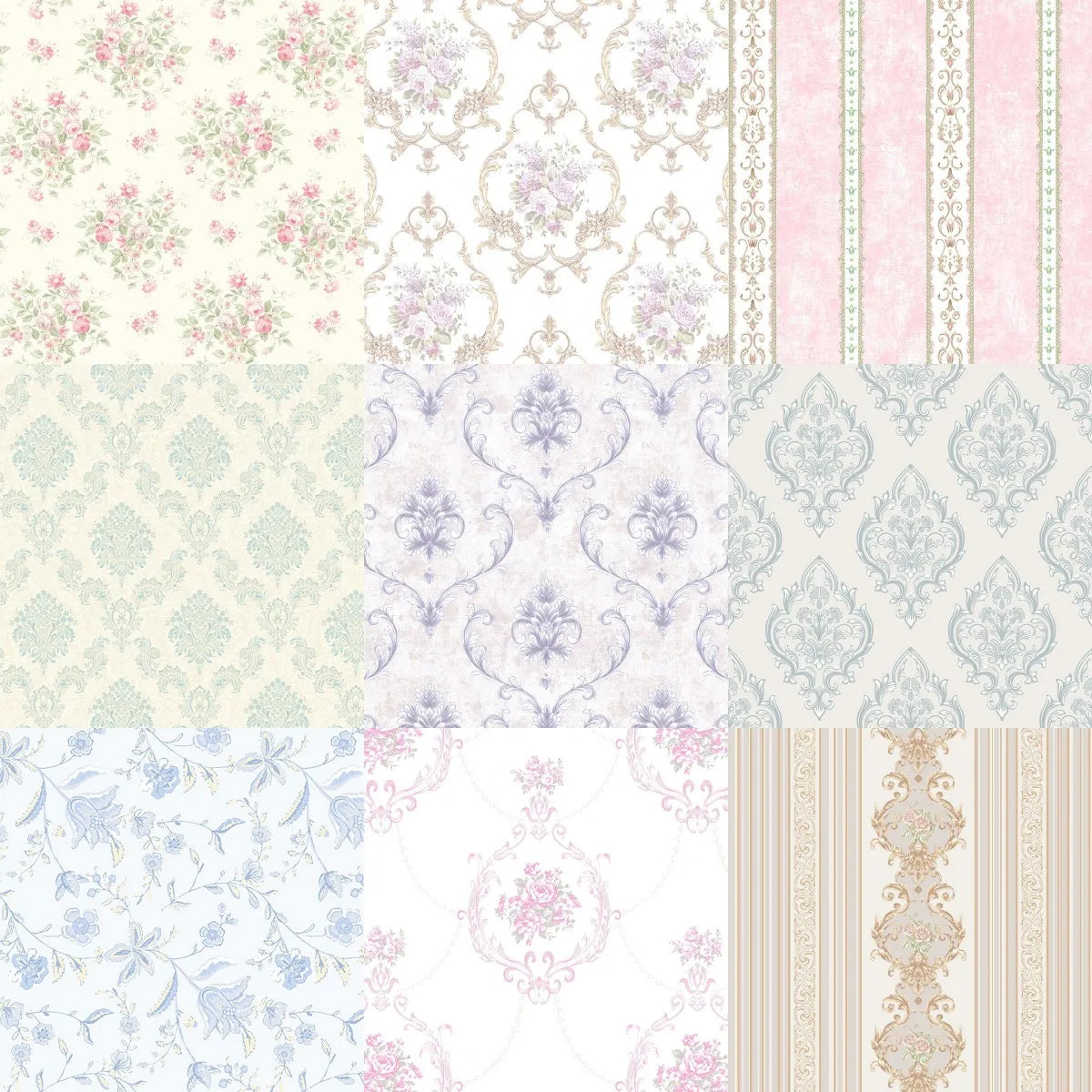 papier peint floral baroque géométrique fantaisie science fiction vintage opaques beige rose violet bleu