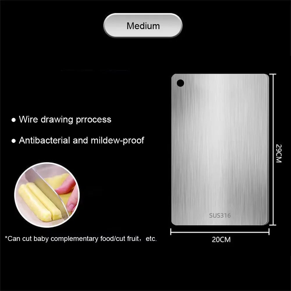 planche découper acier inoxydable rectangle lisse poignée moderne grande cuisine préparation alimentaire