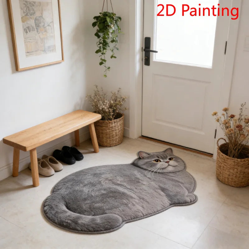 tapis gris imprimé chat pelucheux antidérapant intérieur extérieur facile entretenir
