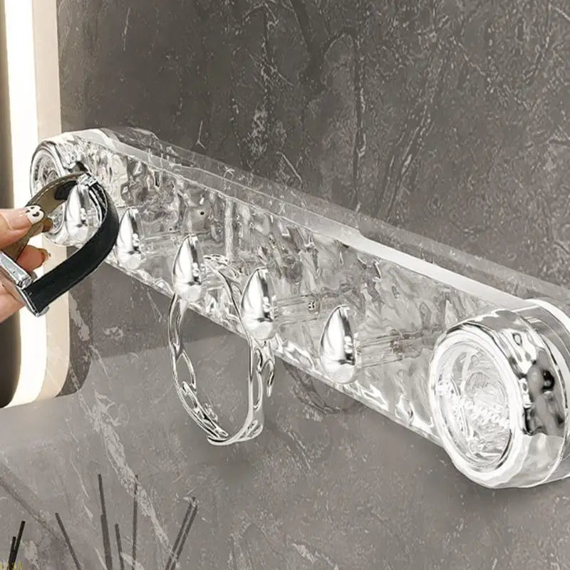 porte manteaux mural moderne argenté transparent crochets ronds extrémités sphères adhésifs texturés brillants