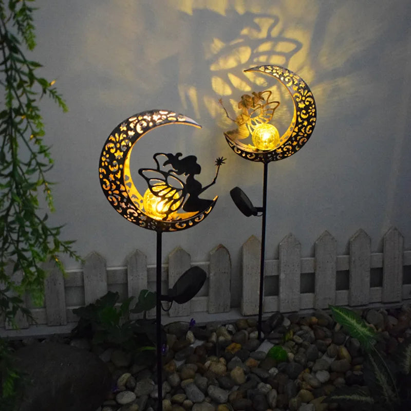 lumière solaire or artisanale étoiles motifs floraux oiseau jardin décoration extérieure
