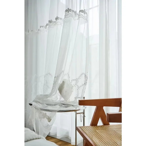 rideau voile blanc transparent fleurs décoratif moderne fenêtre salon chambre
