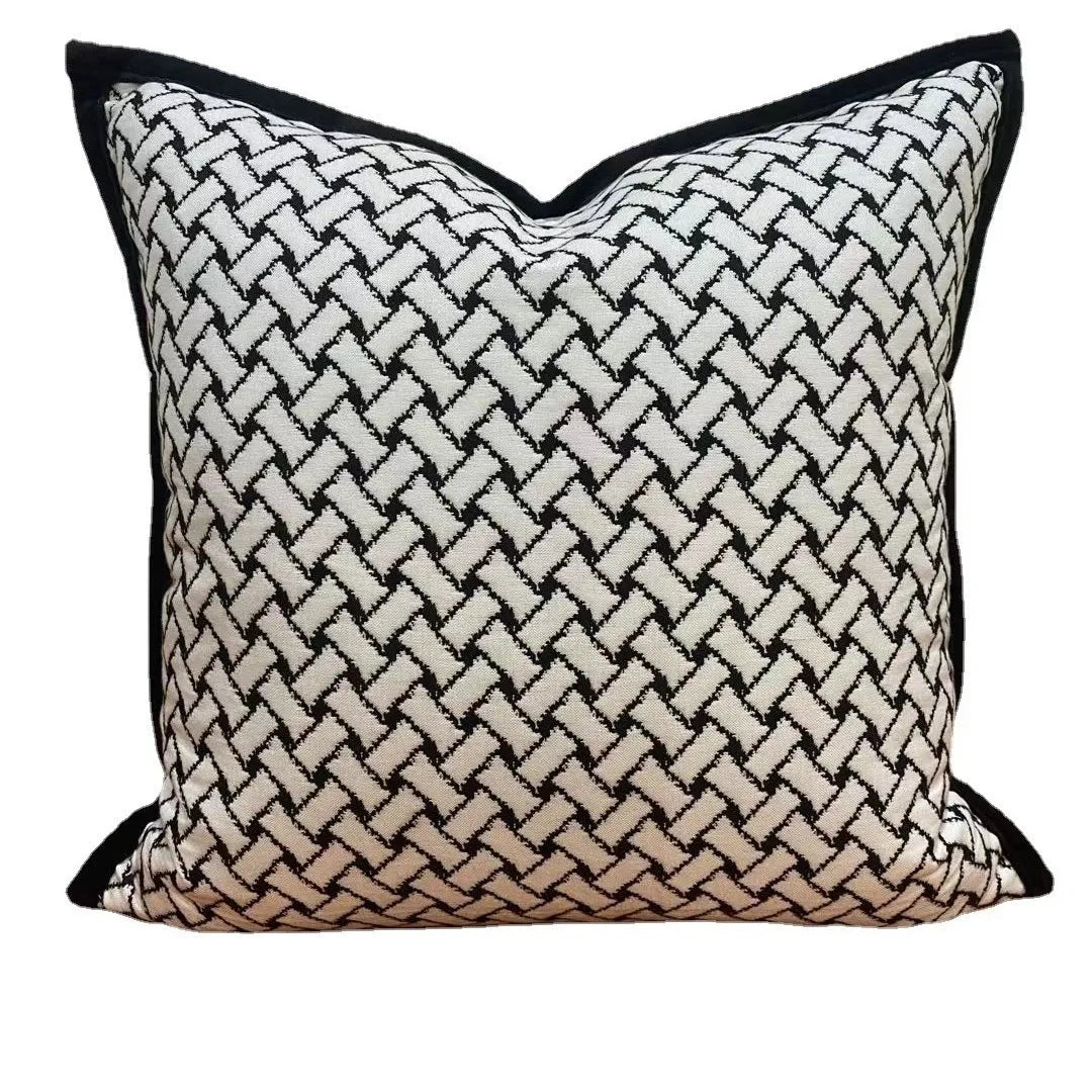 taies d'oreillers patchwork géométrique blanc noir décoratives modernes adhésives maison voiture 45x45cm 30x50cm