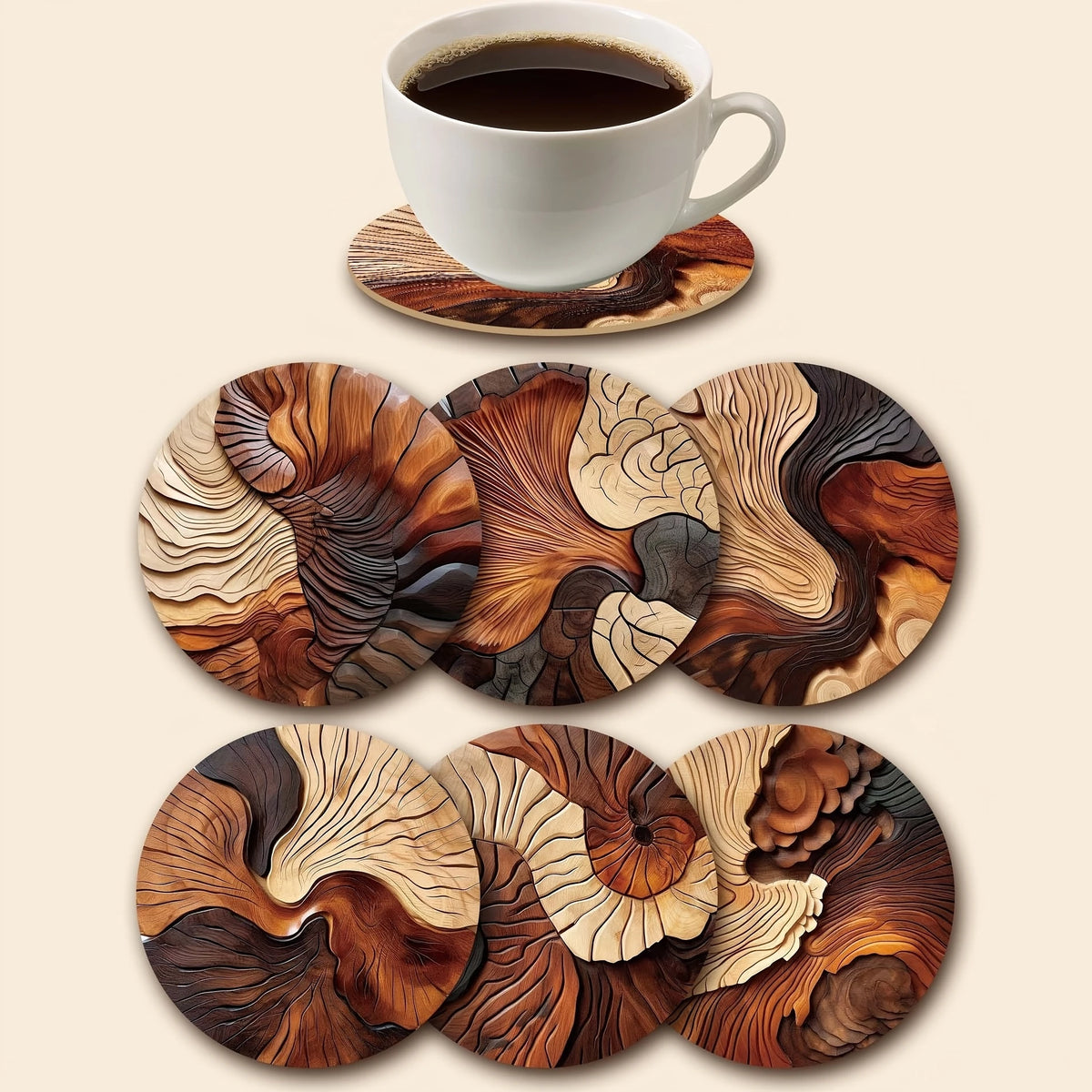 coasters bois abstraits moderne marron beige noir ondulés pièces protège meubles artisantaux