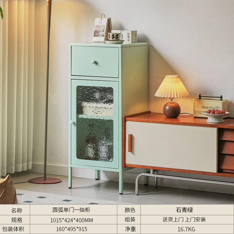 armoire tiroirs blanc moderne verre translucide poignées blanches pieds noirs
