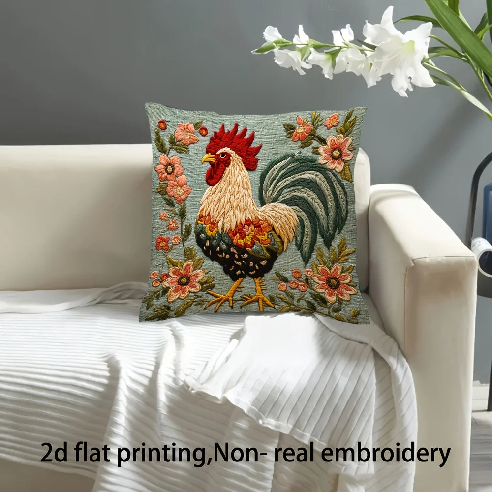housse coussin floral coq relief rustique champêtre lit amovible lavable polyester coton motifs fleurs