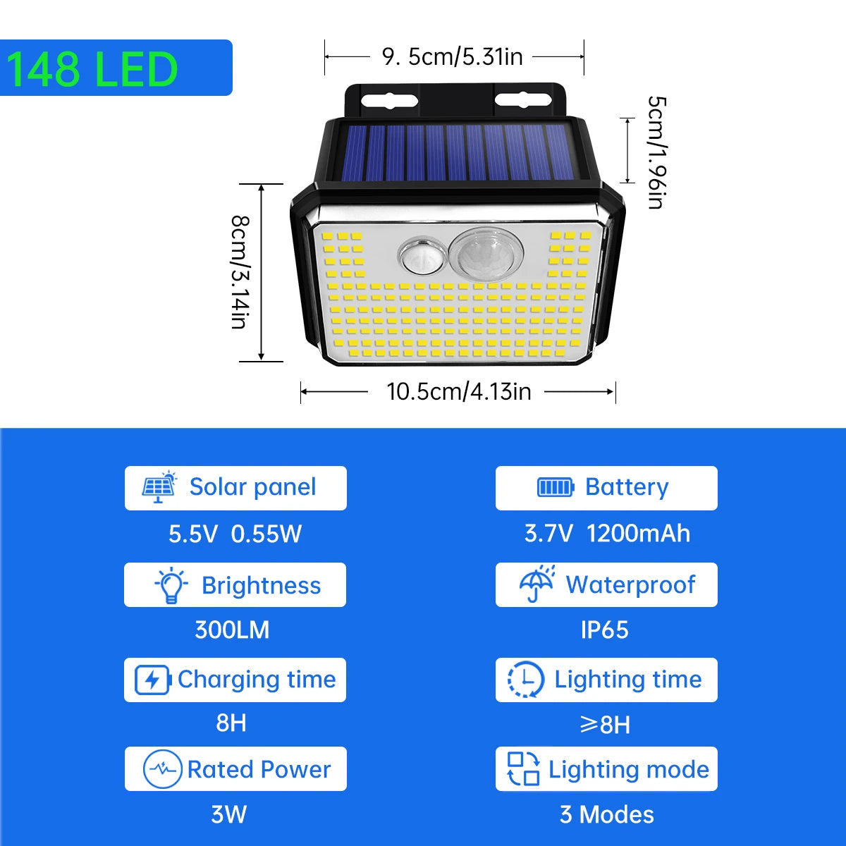 lampe solaire moderne noire bleue blanc capteur mouvement ip65 led trois modes sécurité extérieure