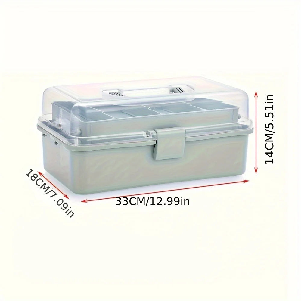 organisateur rangement boîte multi étages vert clair blanc compartiments plastique transparent utilitaire outils fournitures