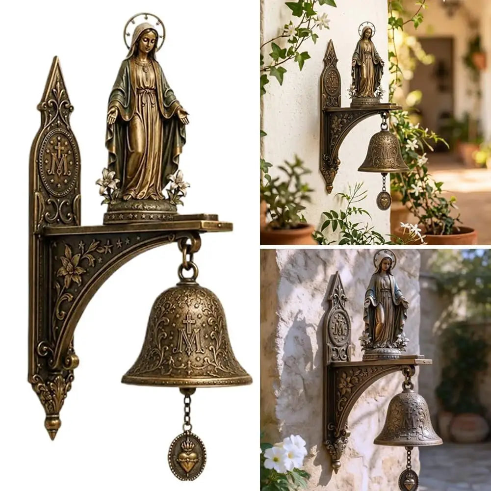 ornement mural art nouveau cloche porte bronze doré statue religieuse chaîne pendentif cœur ornement