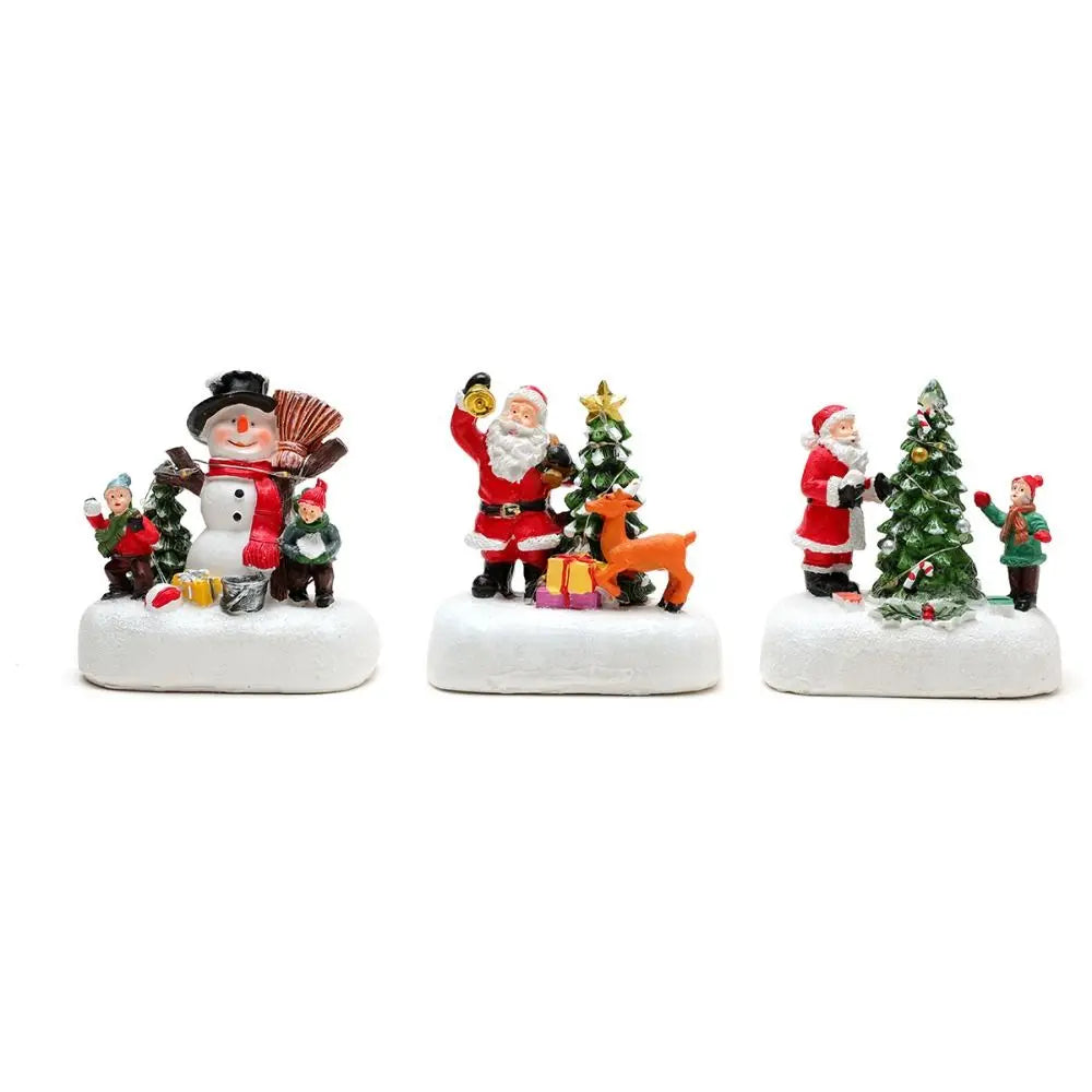 figurines noel lumiere pere noel cerf sapin enfants decorations traditionnelles rouge vert blanc doré