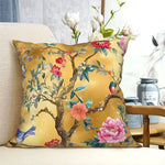 coussin pastoral fleuri oiseaux or rouge rose bleu vert polyester amovible lavable lit chambre