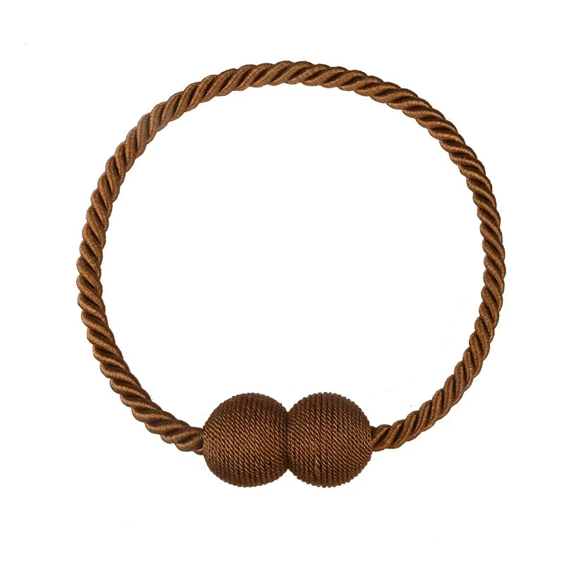 anneaux rideau corde torsadée boules texturées gris beige doré moderne élégant adhésif decor polyeste