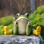 statue grenouille verte jaune bottes assise mains jointes aspect céramique décoratif animalier enfantinextérieur patio