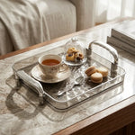 plateau service transparent moderne poignées diamant 3d argenté fruits macarons