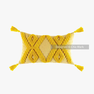 coussin décoratif boho chic motif géométrique tufté coton canevas canapé salon maison