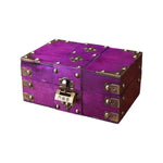 boîte bijoux vintage simili cuir marron violet cadenas poignées rustique