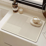 tapis cuisine absorbant anti dérapant résistant chaleur moderne beige clair rayures horizontales