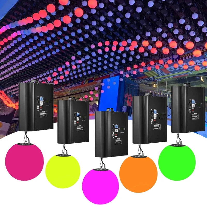 suspension boules lumineuses couleur changeante moderne câbles led cinétique