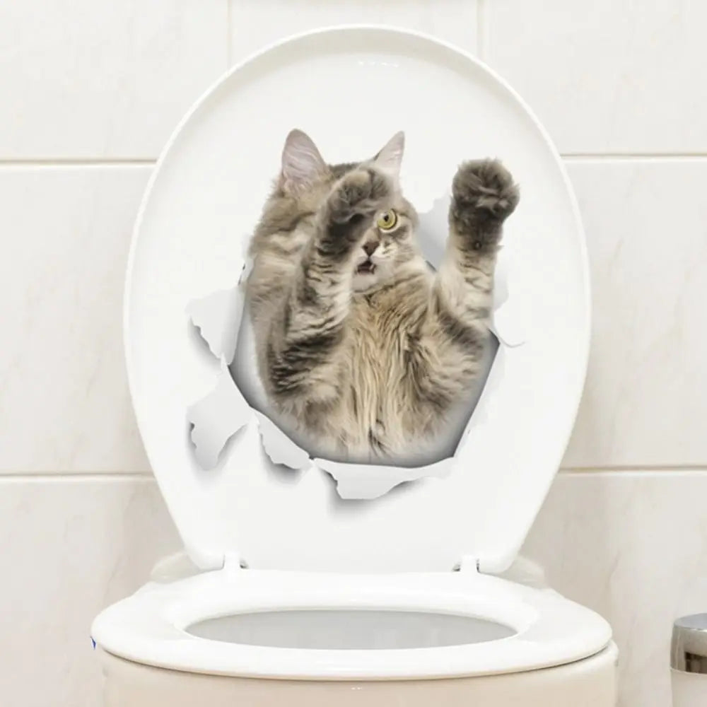 sticker toilette 3d chatons adhésif gris beige orange bleu moderne pvc opaque salle bains