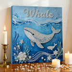 kit peinture points tableau décoratif baleine océan fleurs bleu blanc beige