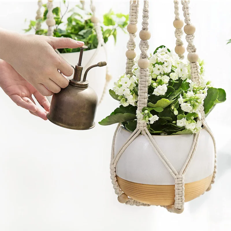 porte plantes suspendus macramé bois boho pots fleurs jardins decoration balcon maison