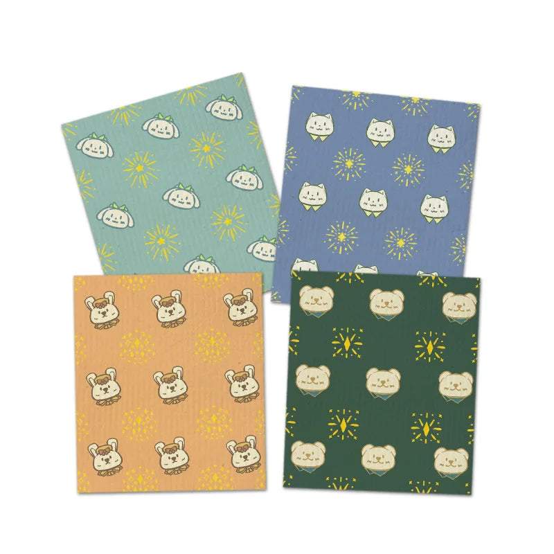 serviettes cuisine réutilisables imprimées motifs sourires géométriques couleurs bleu beige vert modernes pastorales